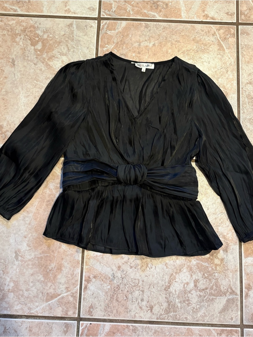vintage draped satin metallic bow tie waist peplum belted retro blouse